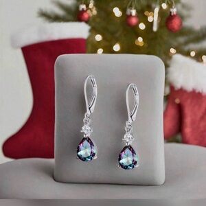 Silver and Iridescent Teardrop Earrings